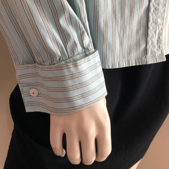 Vintage Gap Lt Aqua Pinstripe Dress Shirt collared Button Down French Cuffs - Picture 3 of 9
